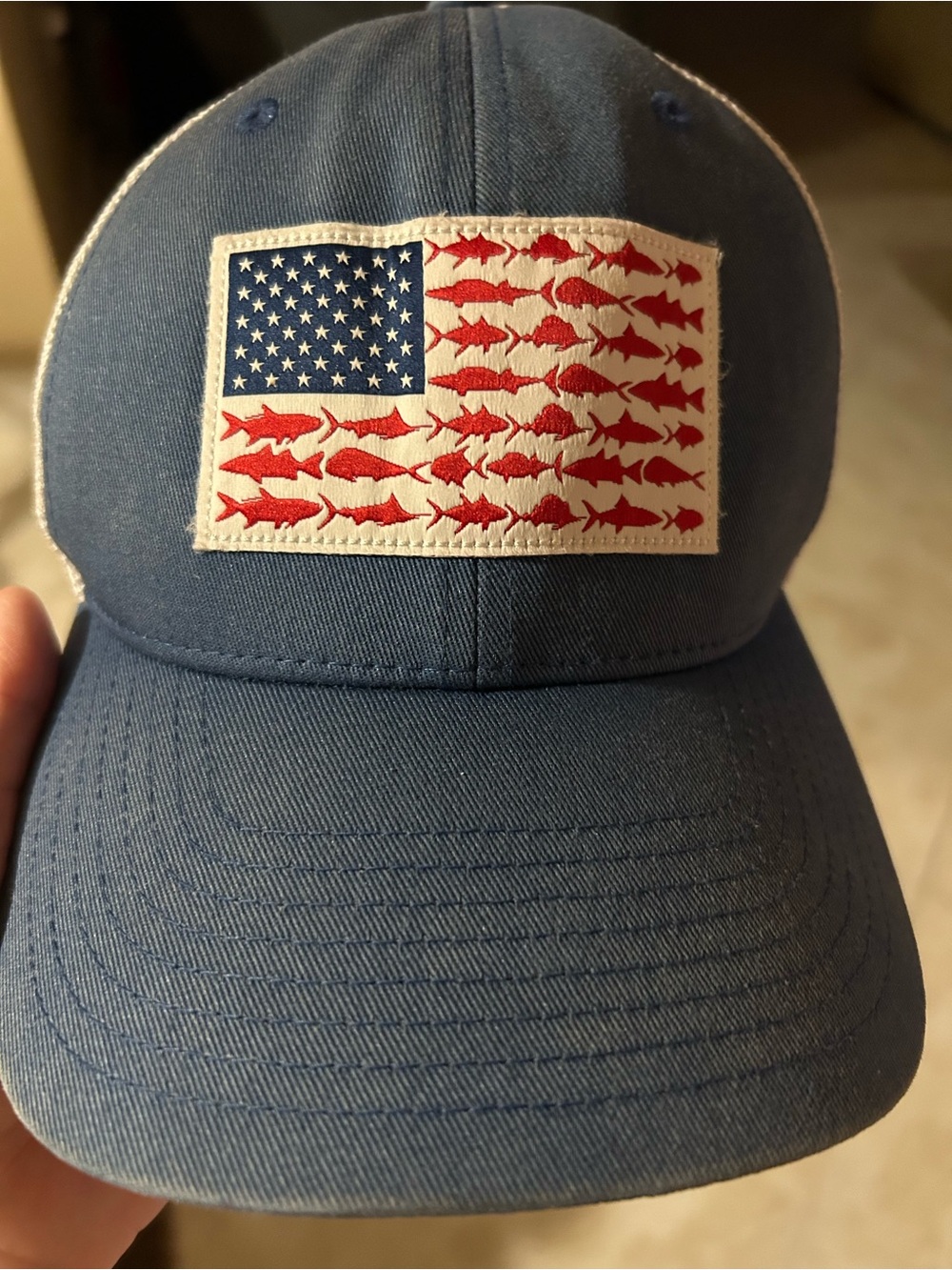 Columbia Blue Cap with Red Fish Flag Patch